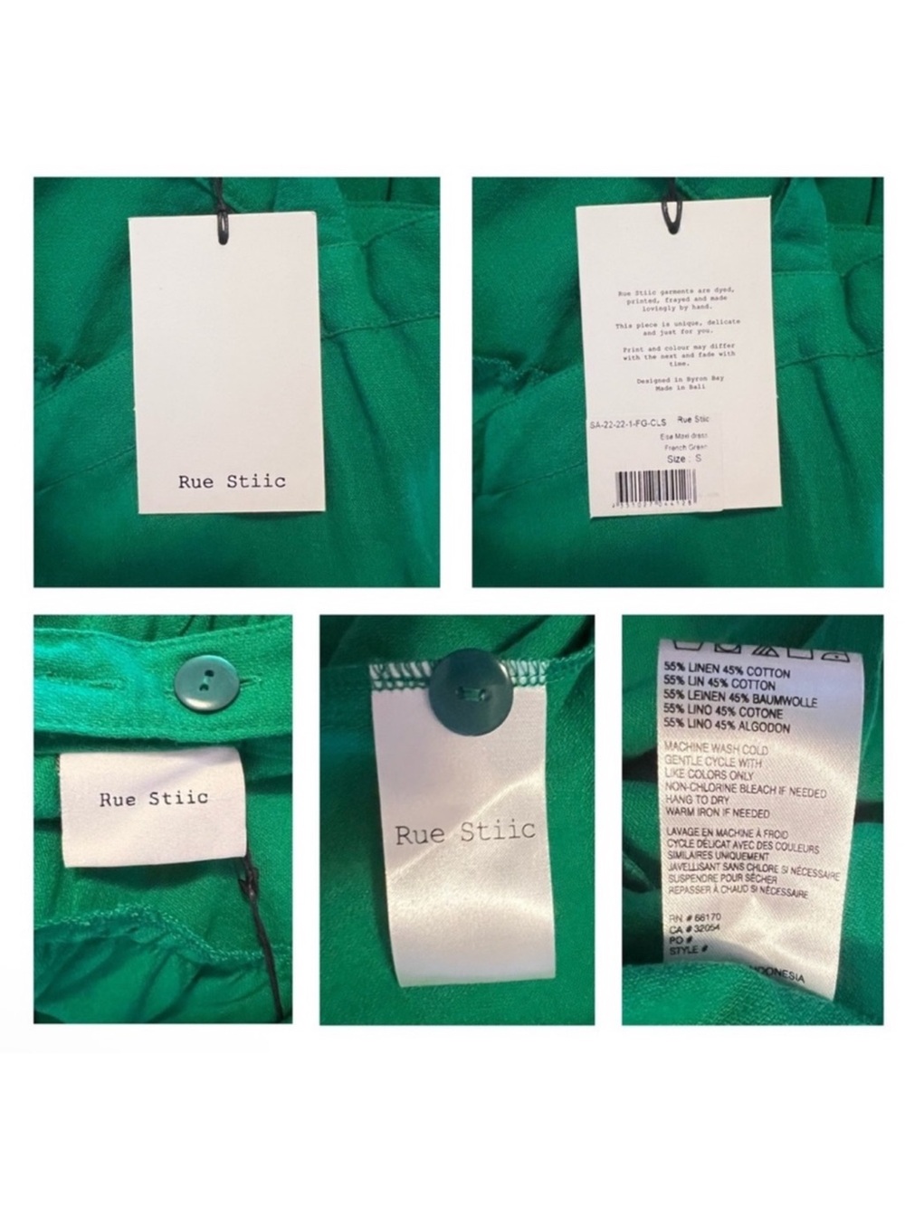 New! Rue Stiic Elsa Linen Tiered Flowy Summer Maxi Dress in French Green - Picture 13 of 13